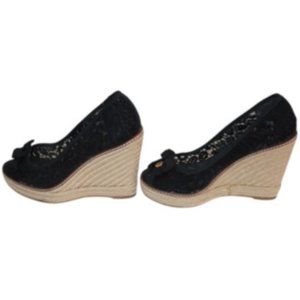 Tori Burch Black Lace Wedge Espadrilles